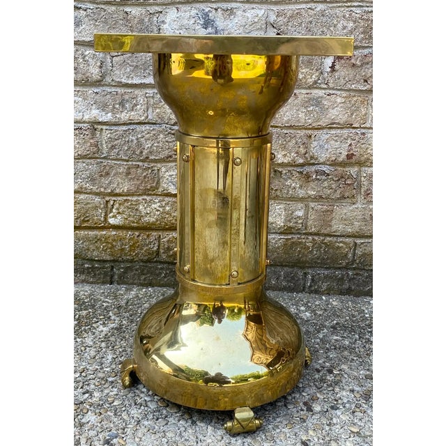 Austrian Secessionist style brass small side table / gueridon type of table with scroll feet and square top.