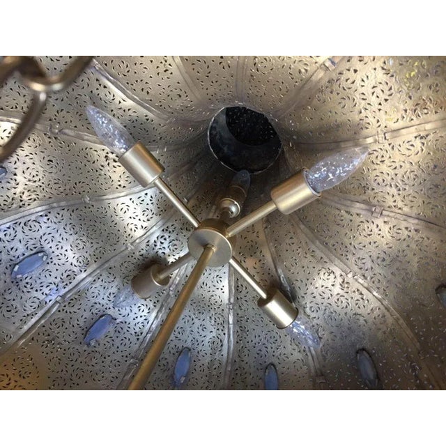 Large Moroccan Moorish Pierced-Brass Chandelier With Glass Insets, Circa 1960 For Sale - Image 12 of 13