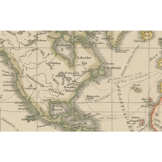 Antique World Map Mercator Projection with Global Sea Routes by Adolf Stieler, 1857 For Sale - Image 3 of 10