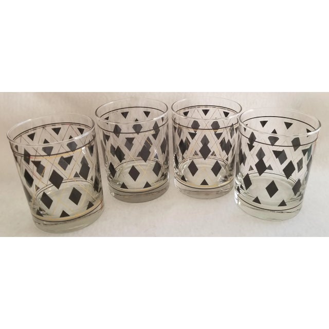 Glass 1950's-1960's Argyle Black and Gold Diamond Shapes Rocks Glasses - Set of 4 For Sale - Image 7 of 7