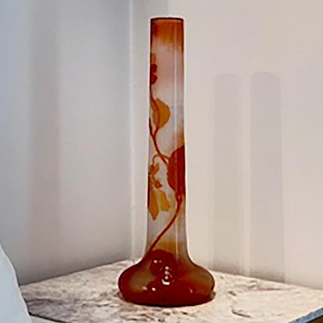 Orange Large Antique Vase of Frosted and Orange Glass by Emile Gallé, 1890s For Sale - Image 8 of 10