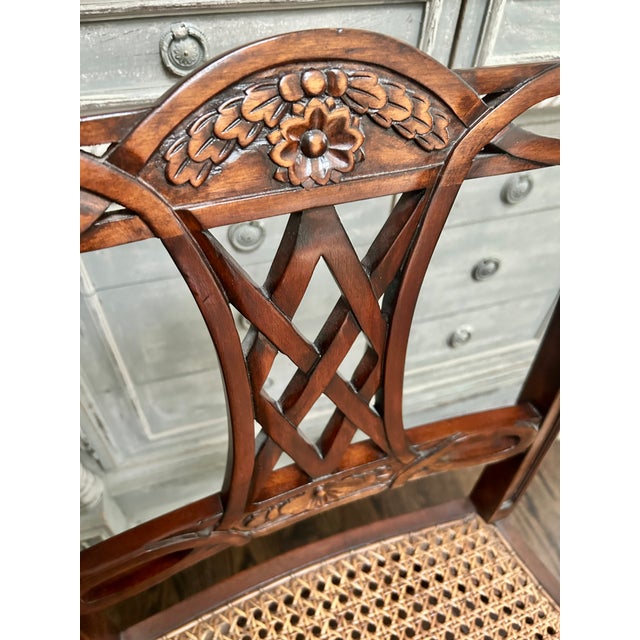 Chinoiserie Pair of Regency Style Mahogany Armchairs With Blue and White Chinoiserie Cushions For Sale - Image 3 of 11