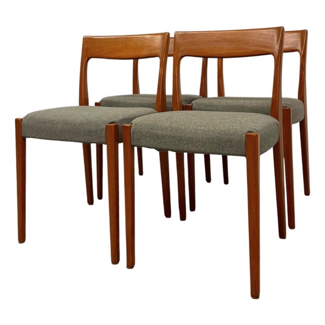 1970s Set of 4 Mid Century Modern Dining Chairs With Sculpted Wood Frames and Upholstered Seats For Sale
