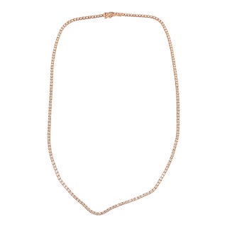 10k Rose Gold 7-3/8 CTTW Natural Diamond Tennis Necklace, 20 In For Sale