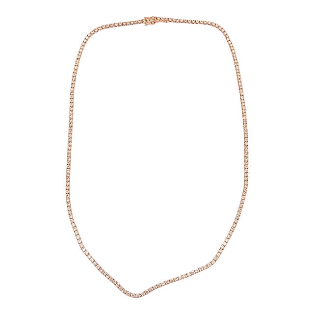 10k Rose Gold 7-3/8 CTTW Natural Diamond Tennis Necklace, 20 In For Sale