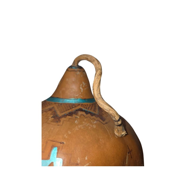 Turquoise Late 20th Century Cj Prophet Hand-Painted Native American Gourd Art – Kokopelli Mimbres Style Folk Art, Signed Southwest Decor For Sale - Image 8 of 12