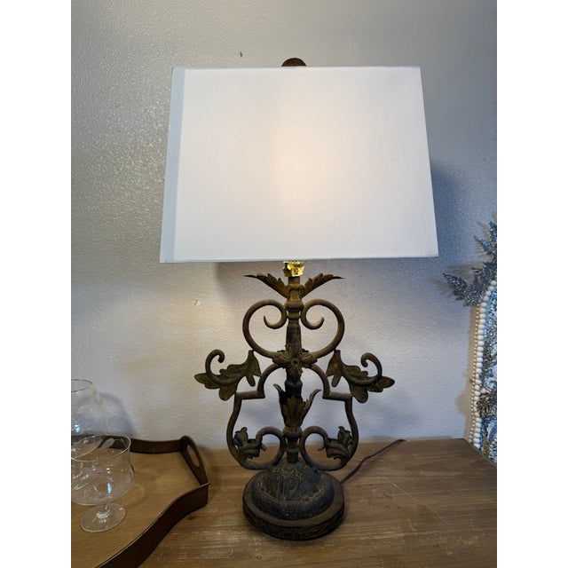 French Forged Iron Table Lamp in Antique Finish For Sale - Image 3 of 10