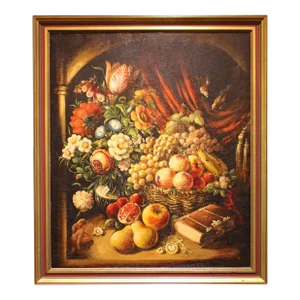 Late 19th Century Romantic Still Life of Flowers & Fruit, From the Grand Tour Period