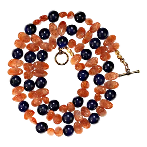 Necklace of Oval Sunstone and Blue Agate