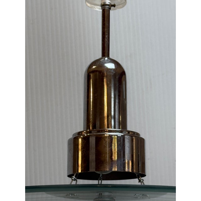 Chrome Mid 20th Century Art Deco Saturn Etched-Glass + Chrome Chandelier For Sale - Image 8 of 12
