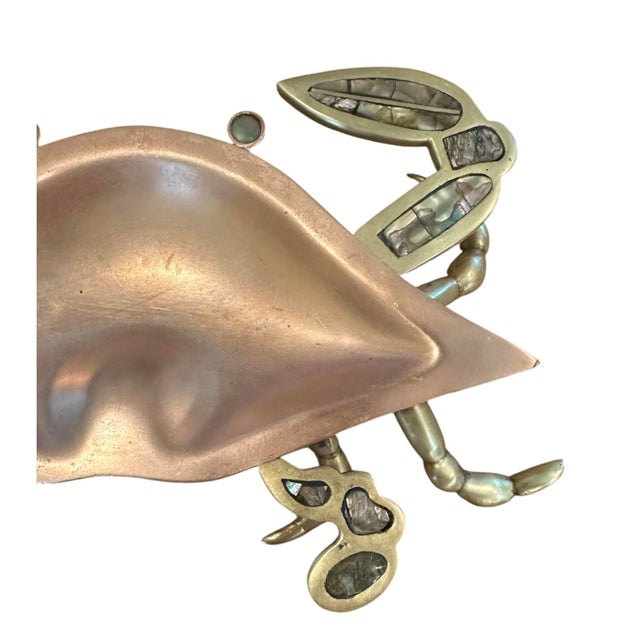 Mid-Century Modern Vintage, Mid Century Los Castillo Style Brass, Copper & Abalone Crab Trinket Dish / Vide Poche / Catchall For Sale - Image 3 of 7