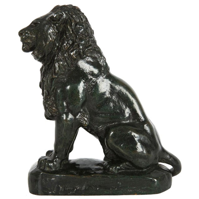 French Rare French Antique Bronze Sculpture of “Seated Lion No. 4” After Antoine-Louis Barye For Sale - Image 3 of 12
