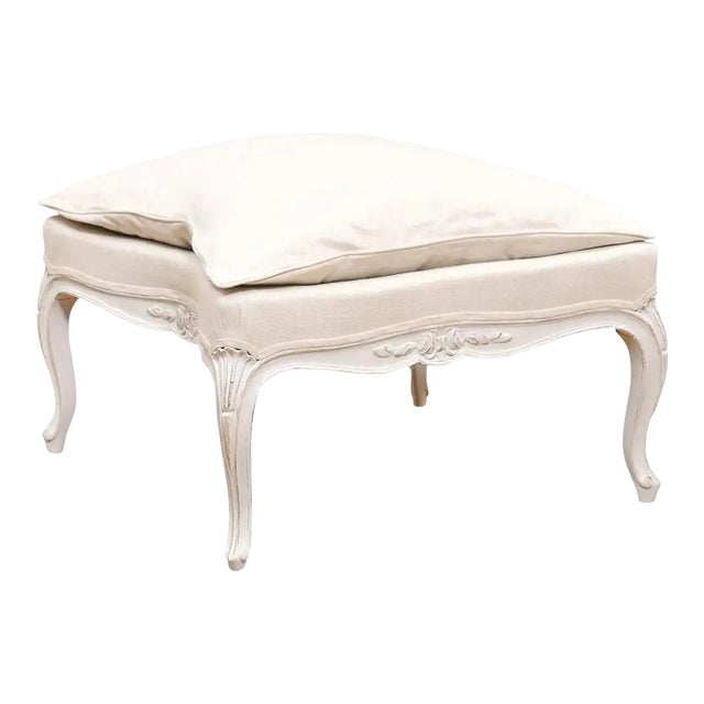 Swedish 1890s Rococo Revival Painted Wood Stool with Carved Floral Motifs For Sale