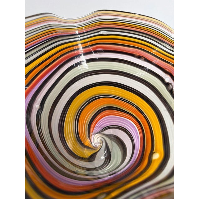 Jozefina Hand-Blown 9” inch Havana Wave Art Glass Vase with Rainbow Cane Swirl For Sale - Image 9 of 9