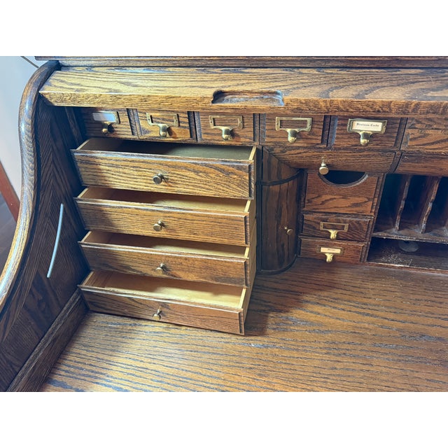 1990s Late 20th Century Oak Rolltop Desk (Oak Crest) With Oak Chair For Sale - Image 5 of 18