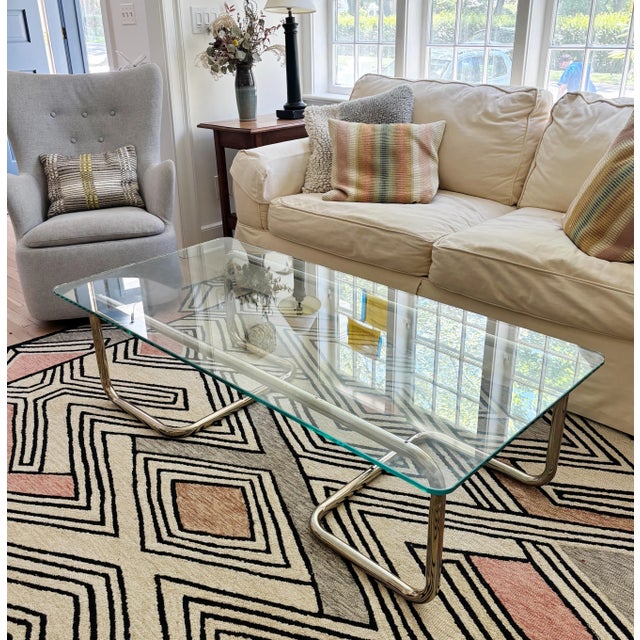 Metal Vintage 1970s/1980s Postmodern Tubular Polished Nickel and Glass Coffee Table For Sale - Image 7 of 8
