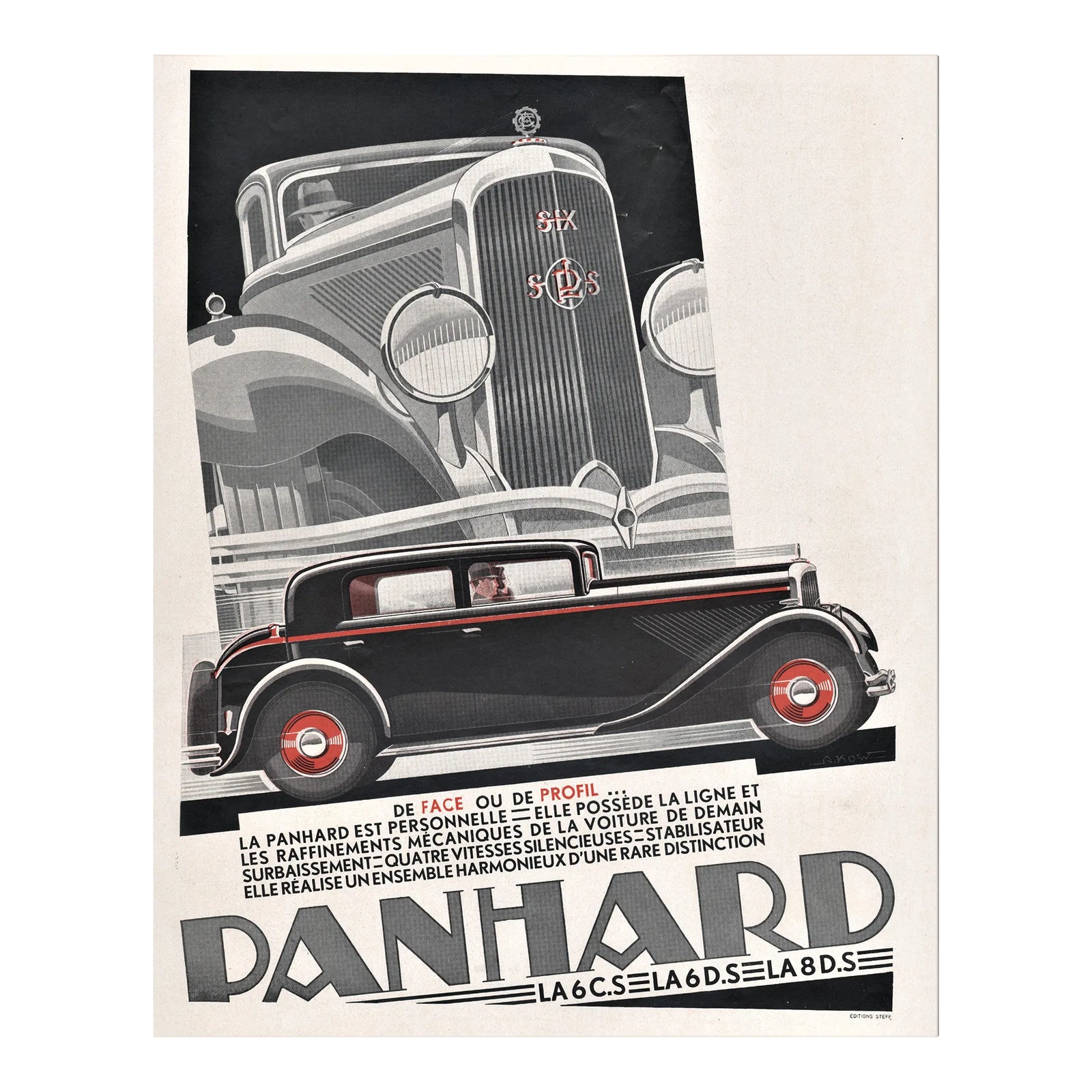 1932 French Art Deco Automobile Advertisement Print, Matted | Chairish