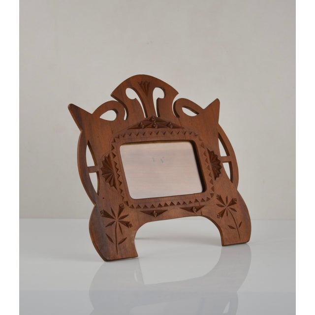 Art Nouveau Folk Art Hand-Carved Wooden Picture Frame, 1890s For Sale - Image 3 of 14