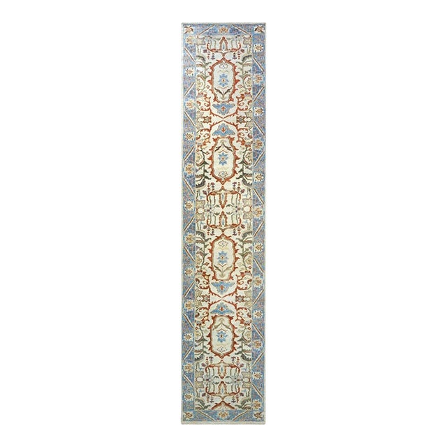 Afghan Sultanabad Master Wool 3x14 Blue, Ivory & Red Handmade Runner Rug #1143752 For Sale