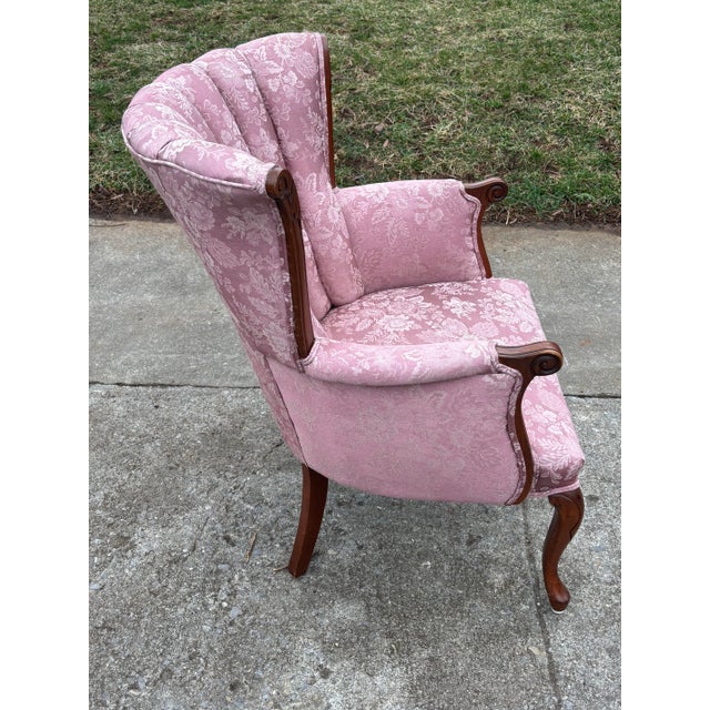 Pink Vintage Pink Floral Channel Back Upholstered Chair For Sale - Image 8 of 13