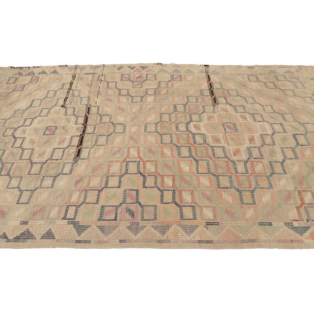 Mid 20th Century Faded Vintage Embroidered Kilim Rug For Sale - Image 4 of 7