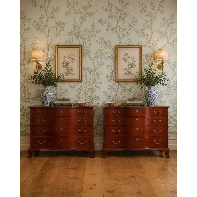 Traditional Matched Pair of Georgian Mahogany Serpentine Chests, One Signed Joseph Rawson of Providence, Circa 1790-1810 For Sale - Image 3 of 12