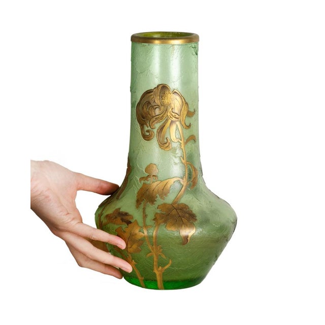 Chartreuse Art Nouveau Green Glass Vase by Mont Joye, France, 1890s For Sale - Image 8 of 9