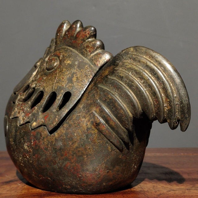 Bronze Antiqued Bronze Rooster Incense Burner - Chinese Gilt Metal Bird Sculpture For Sale - Image 8 of 9