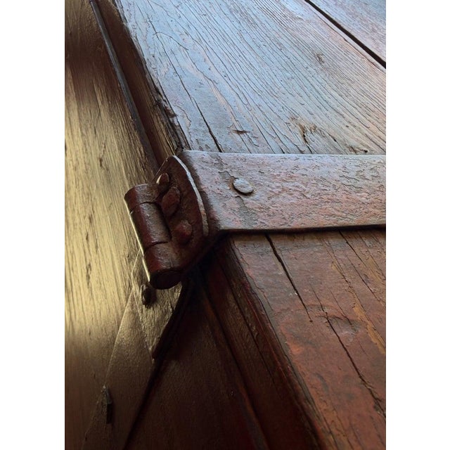 Early 19th Century Original Painted Wood Trunk W/Hand Forged Iron Hardware For Sale - Image 9 of 14