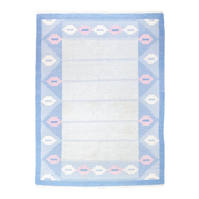 Fine Vintage Swedish Kilim Flat Weave Wool Rug 5'8'' X 7'7'' For Sale