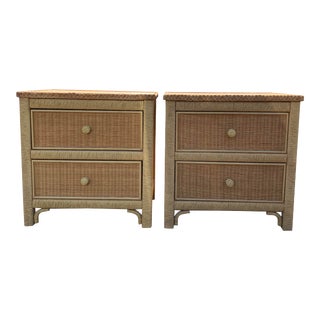 1980s Vintage Henry Link Wicker Rattan Nightstands - a Pair For Sale