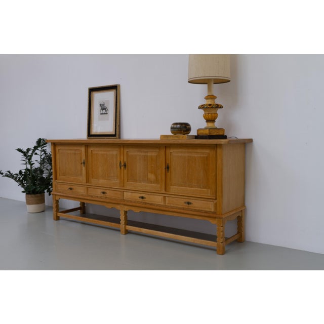 Low Danish Brutalist Oak Sideboard attributed to Henning Kjærnulf, 1960s For Sale - Image 11 of 18