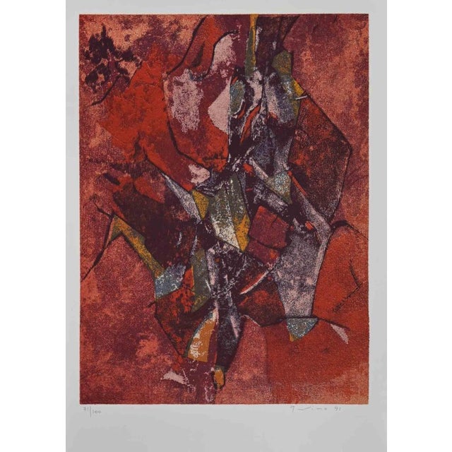 Contemporary Salvatore Provino, Red Abstract Composition, Screen Print, 1991 For Sale - Image 3 of 4