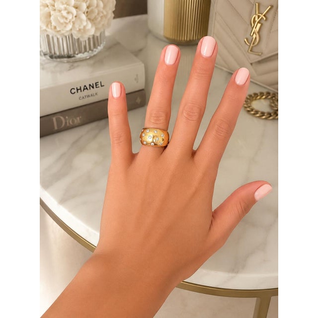 1990s Spark Creations 18k Yellow Gold Diamond Scatter Dome Ring Size 7 For Sale - Image 9 of 10