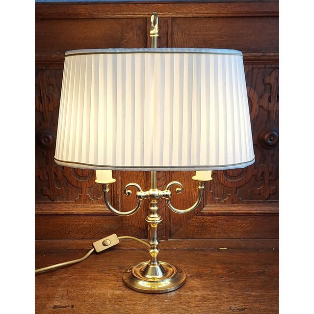 Cream Vintage Table Lamp with Brass Frame and Cream-White Fabric Shade from Schulz & Adam, 1990s For Sale - Image 8 of 8