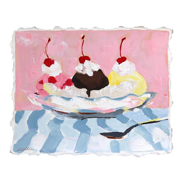 Sunday Funday - Abstract Pastel-Tone Ice Cream Still Life Painting on Paper Original Artwork by Kellie Newsome For Sale