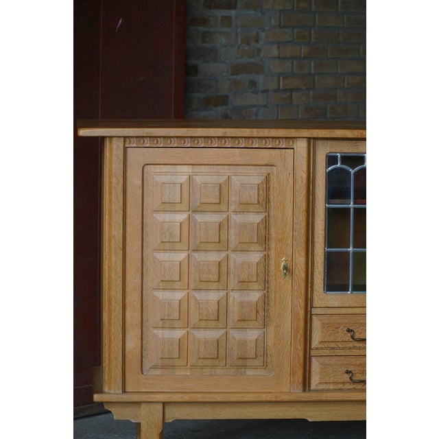 Danish Oak Sideboard with Leaded Glass Doors by Henning Kjærnulf, Denmark, 1960s For Sale - Image 11 of 18