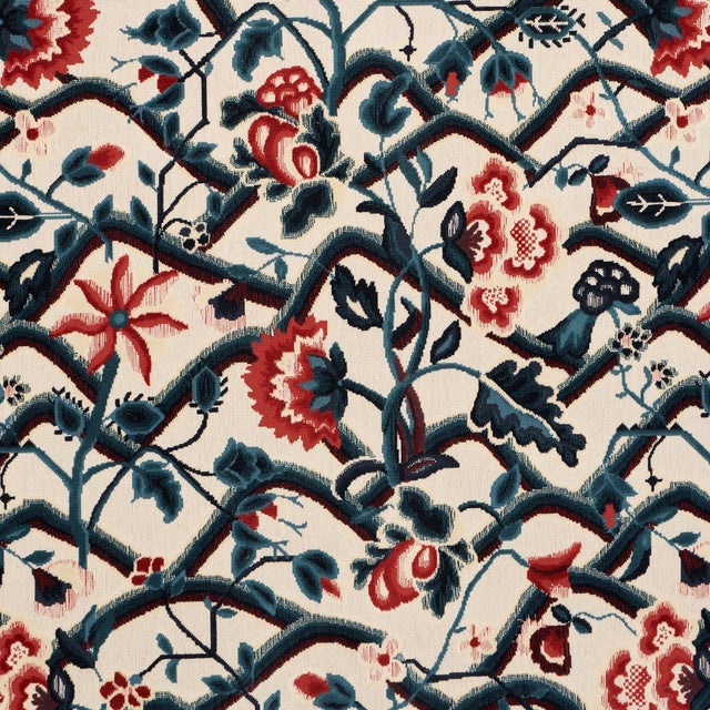 SAMPLE - Schumacher Jacobean Garden Velvet Fabric In Cinnabar & Peacock For Sale