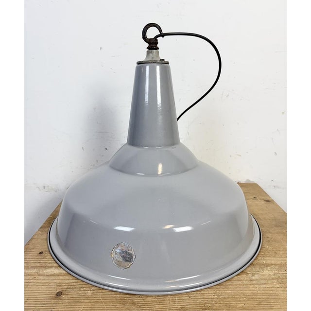 Large Industrial British Grey Enamel Factory Pendant Lamp from Benjamin, 1960s For Sale - Image 13 of 18