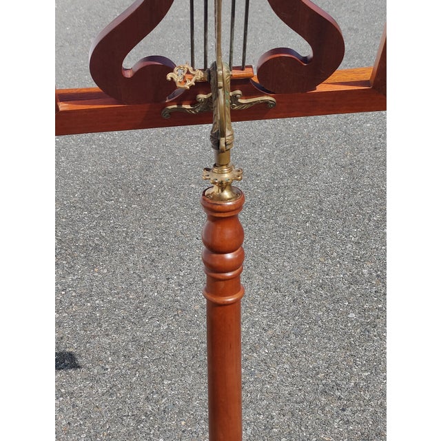 Antique Mahogany Lyre and Brass Music Stand For Sale - Image 9 of 10