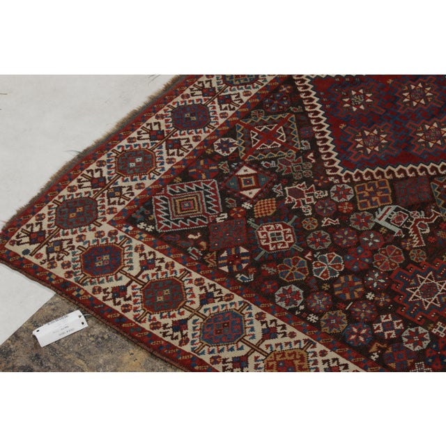 Hand-Knotted Antique Persian Qashqai Rug in Red, Black, Blue Geometric Pattern For Sale In New York - Image 6 of 8