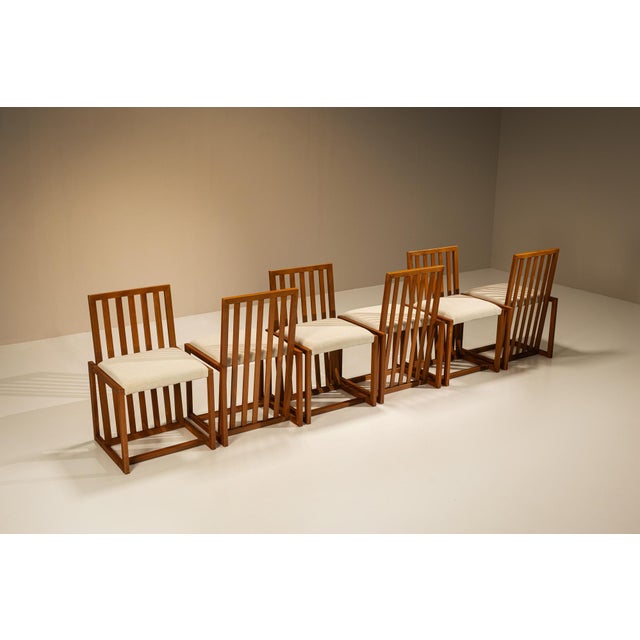 Wood Vintage Italian Architectural Dining Chairs in Cherrywood, Italy, 1970s, Set of 6 For Sale - Image 7 of 13