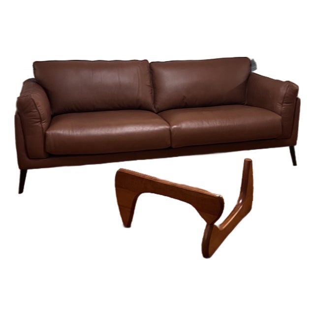 Midcentury Modern Cognac Leather Sofa 91" New With Tag For Sale