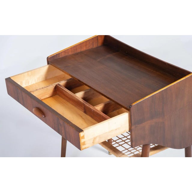 Danish Rosewood Side Table with Drawer and Wicker Shelf, 1960s For Sale - Image 6 of 9