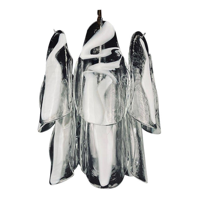 1960s Mazzega White Murano Glass Floral Chandelier For Sale