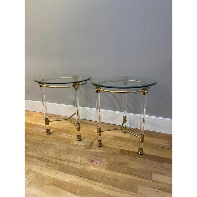 Italian Acrylic Glass and Lacquered Brass Side Tables, 1970, Set of 2 For Sale - Image 14 of 17