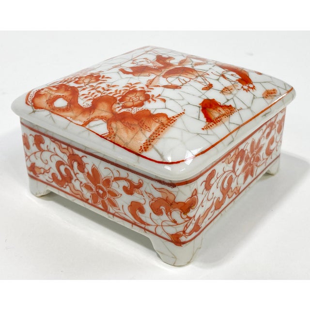 Asian Vintage Asian Motif Porcelain Lidded Box For Sale - Image 3 of 10