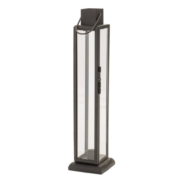 Modern Iron and Glass Taper Candle Lantern 15.75"H For Sale