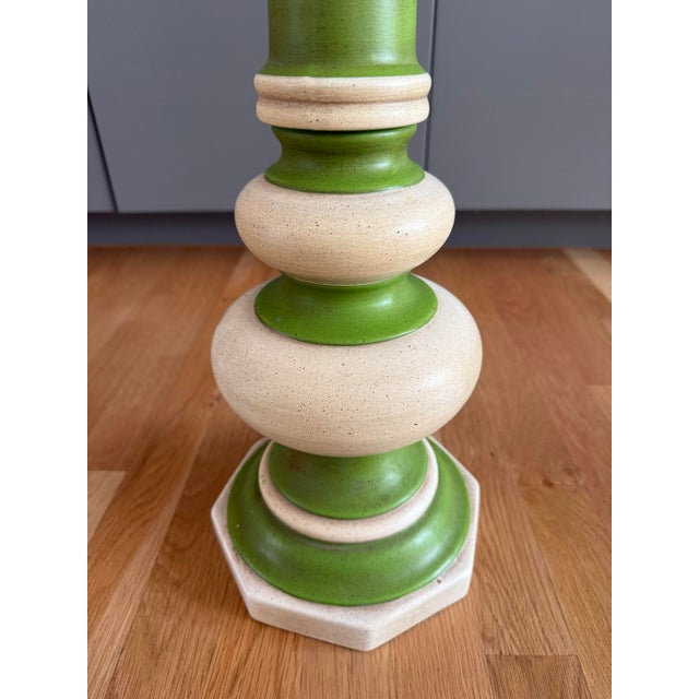 Mid 20th Century Mid Century Large Staked Green and Cream Ceramic Table Lamp For Sale - Image 5 of 8