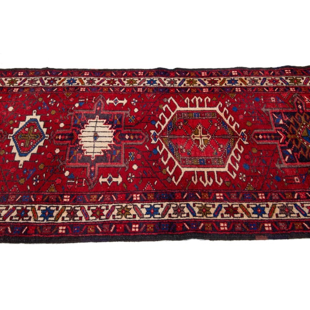 1950s Red 1950s Persian Heriz Handmade Wool Rug With Tribal Pattern For Sale In New York - Image 6 of 7